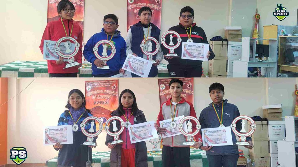 Los premiados del nacional escolar: FOTO: Federación Boliviana de Ajedrez.
