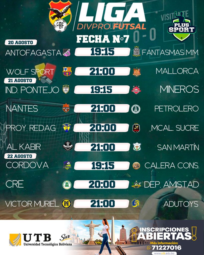 Liga DivPro Futsal Bolivia 2026: Fixture, horarios y partidos clave de la Fecha 7
